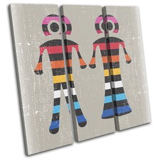 Boy Girl Colourful Illustration TREBLE CANVAS WALL ART Picture Print VA