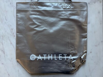 Athleta Shopping Tote Bag, Small, Flat, Silver Metallic Foil