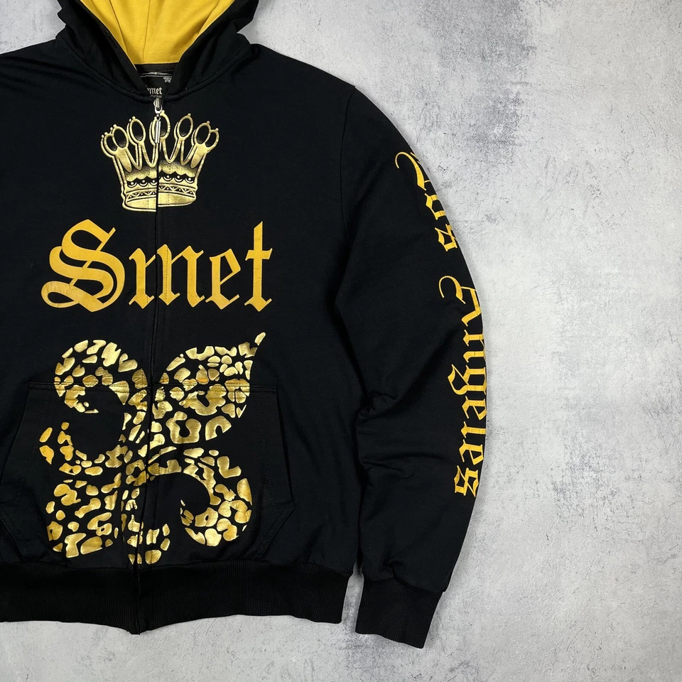 Винтажная толстовка с капюшоном SMET Christian Audigier Y2K Crazy на молнии размер средний черная татуировка оригинальная - Изображение 4 из 4