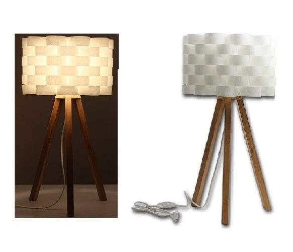 Holzlampe Tischleuchte Nachttisch Lampe Schreibtischlampe Holz Lampenschirm weiß - Bild 4 von 4