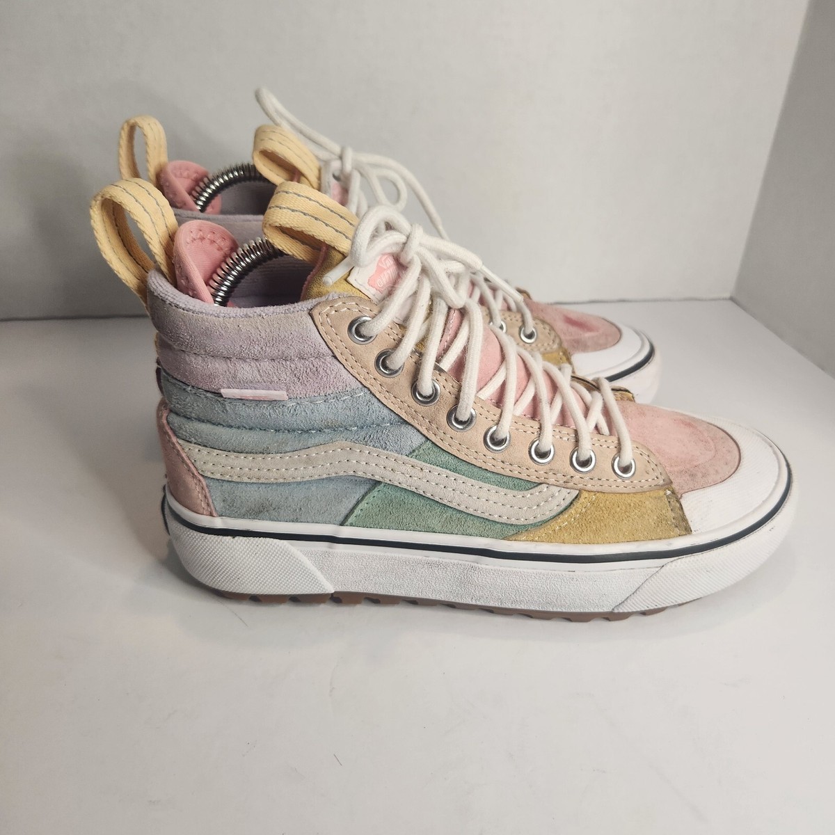Vans womans off the wall color block suede hi-tops pastel