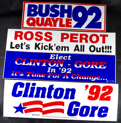 Präsidentschaftswahl Clinton Bush Gore Perot Quayle 1992 Aufkleber USA Americana