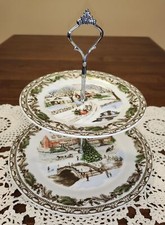 Gibson Christmas Toile Two Tier Cake Stand; Christmas Tiered Tray; Tea Service