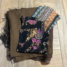 Vintage Lot of 4 Women's Scarves Head Necks Mixed Sizes And Materials And Colors