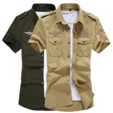 Mens Military Short Sleeves Shirts Air Force Army Cotton Multicolor Camisas Tops