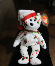 TY Beanie Baby 1998 Holiday Teddy Christmas Bear Holly Santa Hat With Tag