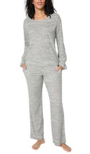 MUK LUKS Women's 2-Piece Brushed Interlock Cuff Pjs Heathered Gray