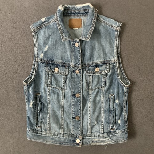 American Eagle Vest Womens M Blue Denim Distressed Country Rodeo Western Top