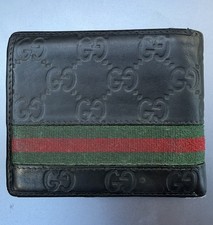 Gucci Signature Black Leather Embossed Web Logo Bifold Wallet