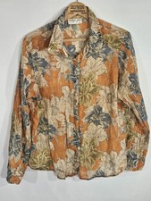 Vintage Goa Floral Boho Top Blouse Orange  100% Cotton Beach L