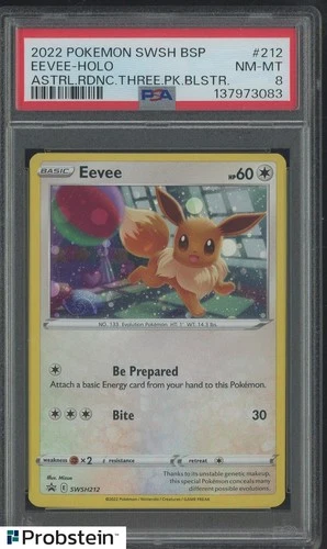 2022 Pokemon SWSH BSP Astral Radiance Three Pack Blister #212 Eevee Holo PSA 8
