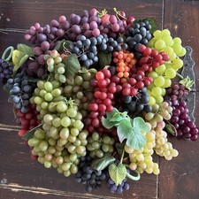 A Huge Vintage Artificial Faux Rubber Prop Grapes Bunches Strands Multicolor Lot