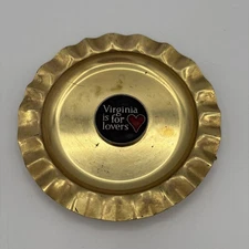 VTG Virginia Is For Lovers Metal Gold Brass Like Ripple Ashtray Red Heart