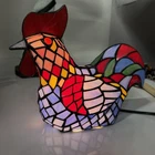 Vtg Tiffany Style Stained Glass Rooster Table Lamp Farmhouse Night light Chicken