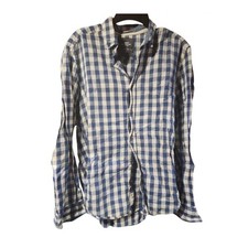 H&M L.O.G.G. Women’s Navy Plaid Button Up Shirt Cotton Size M
