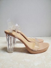 Nude Clear Strap Block Heel Sandals Women s 7 Transparent Lucite Heels