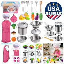 23-Piece Kids Stainless Steel Cookware Set with Apron  Chef Hat for Fun Cooking