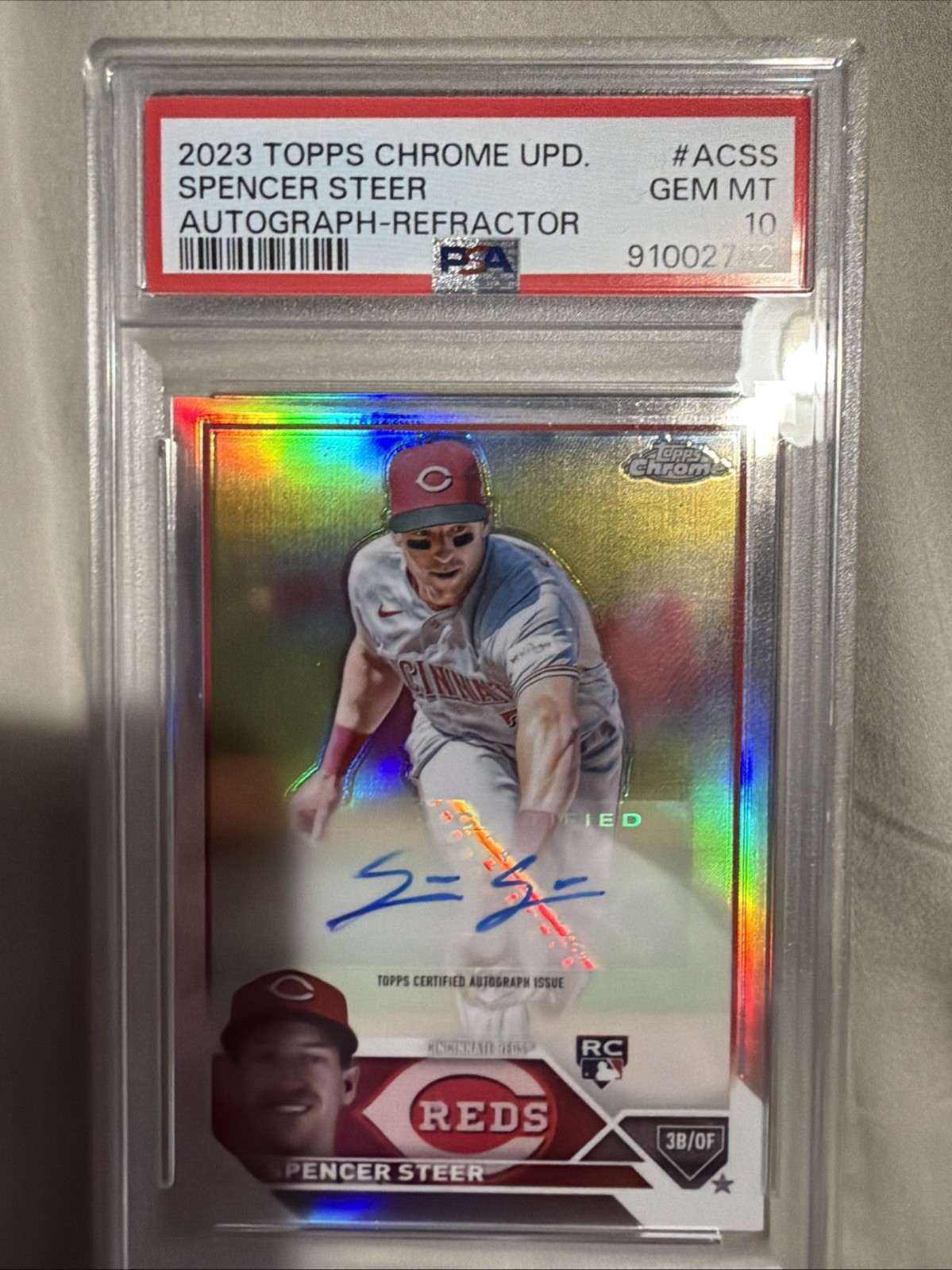 2023 Topps Chrome Update Series - Autographs Spencer Steer #AC-SS Refractor /499