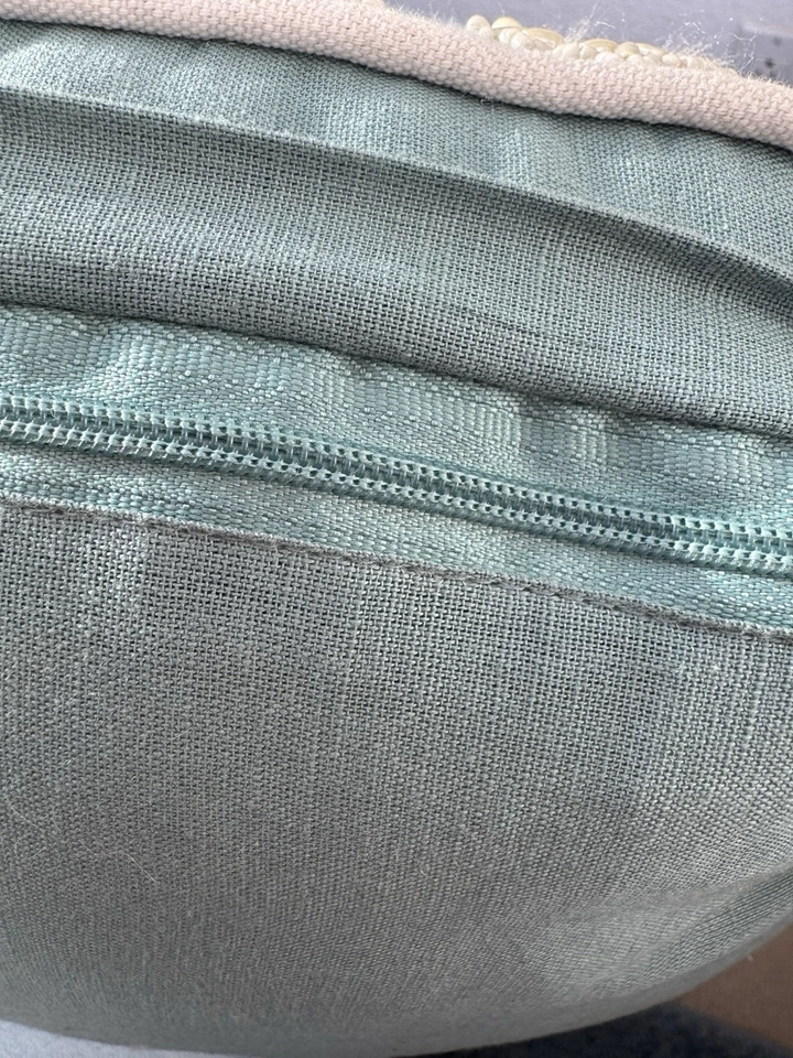 Pier 1 One White Beaded Blue Floral Throw Pillow Square 13” Zip Enclosure - Image 4 of 4