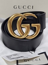 Classic Gucci Black Leather Belt Gold GG Authentic Size 36-38 105cm