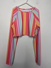 Roxy Girl Size 16 Cropped Striped Rashguard Sunkissed Coral Salty Sunset EUC