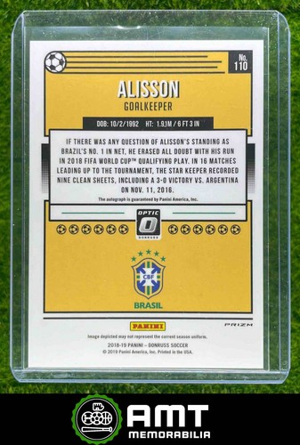 2018-19 Panini Donruss #110 Alisson Optic Auto Brazil - Picture 2 of 2