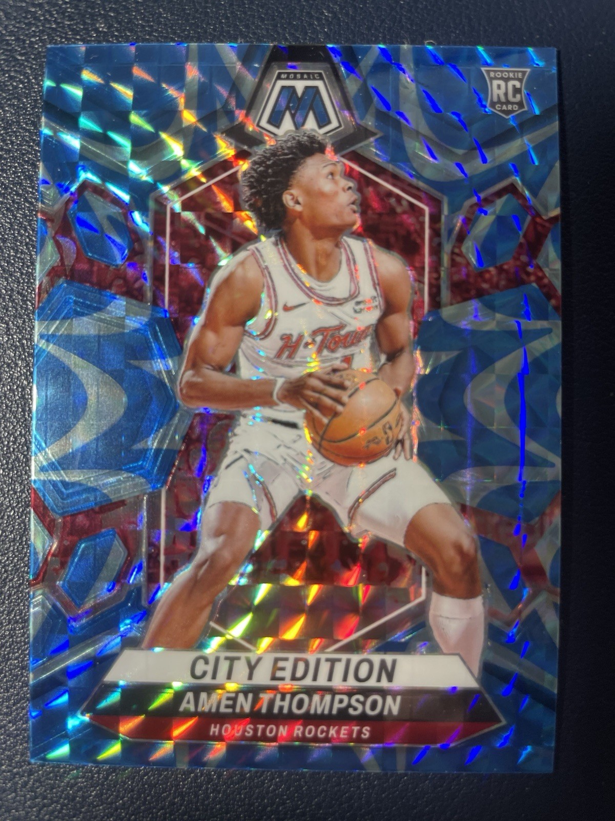 Amen Thompson 2023-24 Panini Mosaic Reactive Blue RC #281 City Edition - Rockets