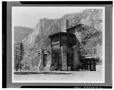 Photo:Yosemite Valley California 1940s Stone Lodge Cabin Cliff View