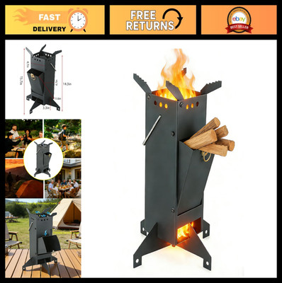 Portable Wood Burning Rocket Stove for Camping, BBQ, Outdoor Cooking, Heating
