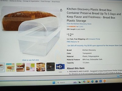 Ex Cond. Kitchen Discovery Stay Fresh Plastic Bread Box Container