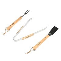 Bbq ZubehöR Set 3Tlg Grillbesteck Zange Wender Gabel 33Cm Edelstahl Holzgriff