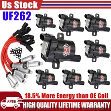 Set of 8 Round Ignition Coil Pack UF262 with Spark Plug Wire For Chevy GMC 1500