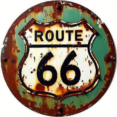 Blechschild rund Route 66 Retro Nostalgie Vintage TEL1734