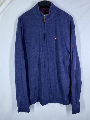 Johnnie-O West Coast Prep 1/4 Zip Pullover Mens Large Blue Logo Stretch Sweater