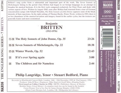 BRITTEN: SEVEN SONNETS OF MICHELANGELO; THE HOLY SONNETS OF JOHN DONNE; WINTER W