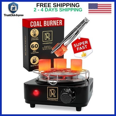 Electric Coal Burner 500W Portable Heating Plate Stove w Grill Tongs Steel