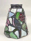VINTAGE TIFFANY STYLE STAINED GLASS LAMP SHADE BLUE BIRD GRAPES 2.25" Fitter