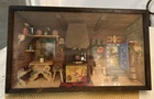 VTG German Folk Art Shadow Box Diorama Mini Farm Kitchen Clock Cat Milk Music