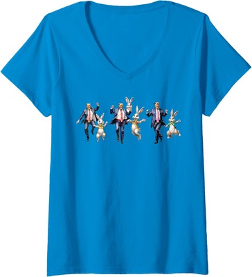 Funny Trump Dance Make Easter Great Again Bunny Ladies' V-Neck Tshirt