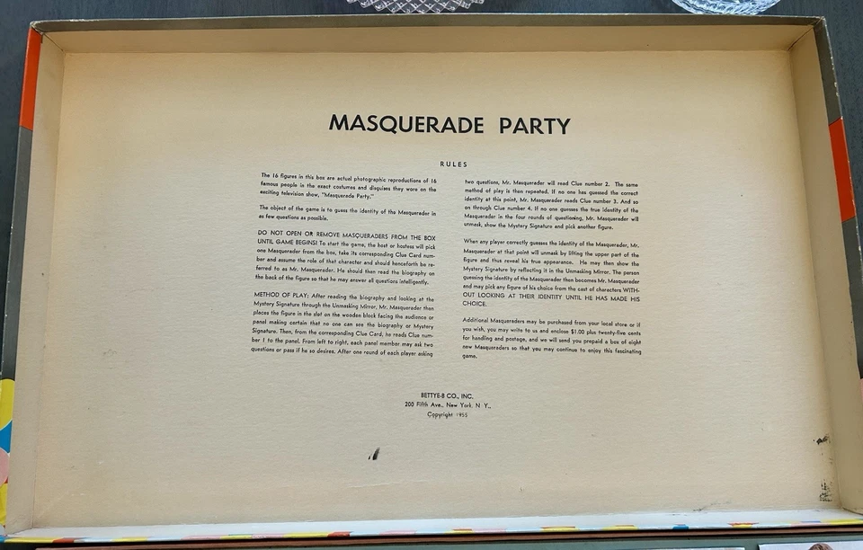 Juego de mesa de televisión Masquerade Party 1955 Bettye-B Co. Pee Wee Reese Jack Dempsey Foto 4 de 4