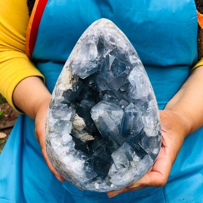 7.39LB Natural Blue Celestite Geode Quartz Crystal Mineral Specimen Healing