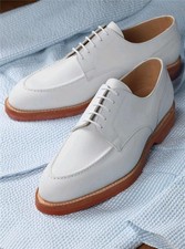 Handmade men's pure white leather derby dress shoes, formal lace up Shoe