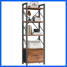 Stylish 5-Tier Bookshelf with Drawer - Modern Rustic Storage Solution