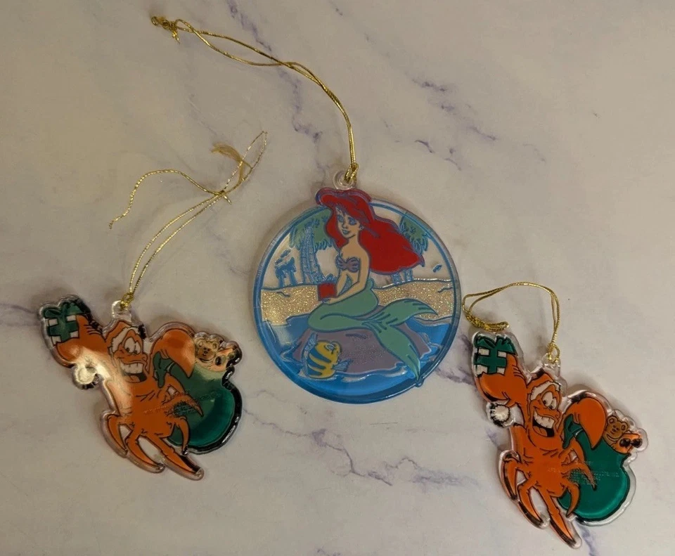 Vintage Disney Little Mermaid Ariel Sebastian Acrylic Christmas Tree Ornaments - Image 4 of 4