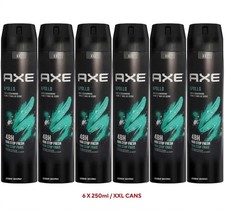 6 x 250ml XXL AXE / LYNX APOLLO SAGE & CEDARWOOD Mens 48H Deodorant Body Spray