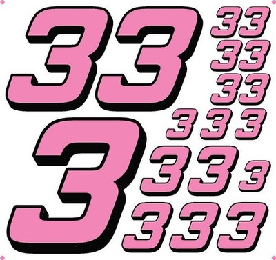 Soft Pink/Black Number 3's Racing Vinyl Decal Sheet 1/16-1/8th arrmatraxxaslosi