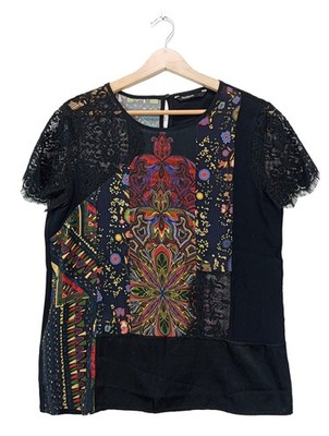 DESIGUAL Kurzarm-Bluse Damen Bluse Gr. DE 40 schwarz-rot Casual-Look