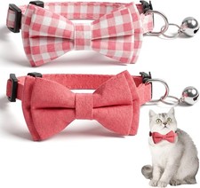 2Pcs Pink Cat Collar with Bell, Breakaway Cat Collars Bow, Soft Adjustable