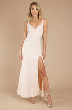 TOBI Ivory Champagne Long Evening Prom Formal Dress High Slit L