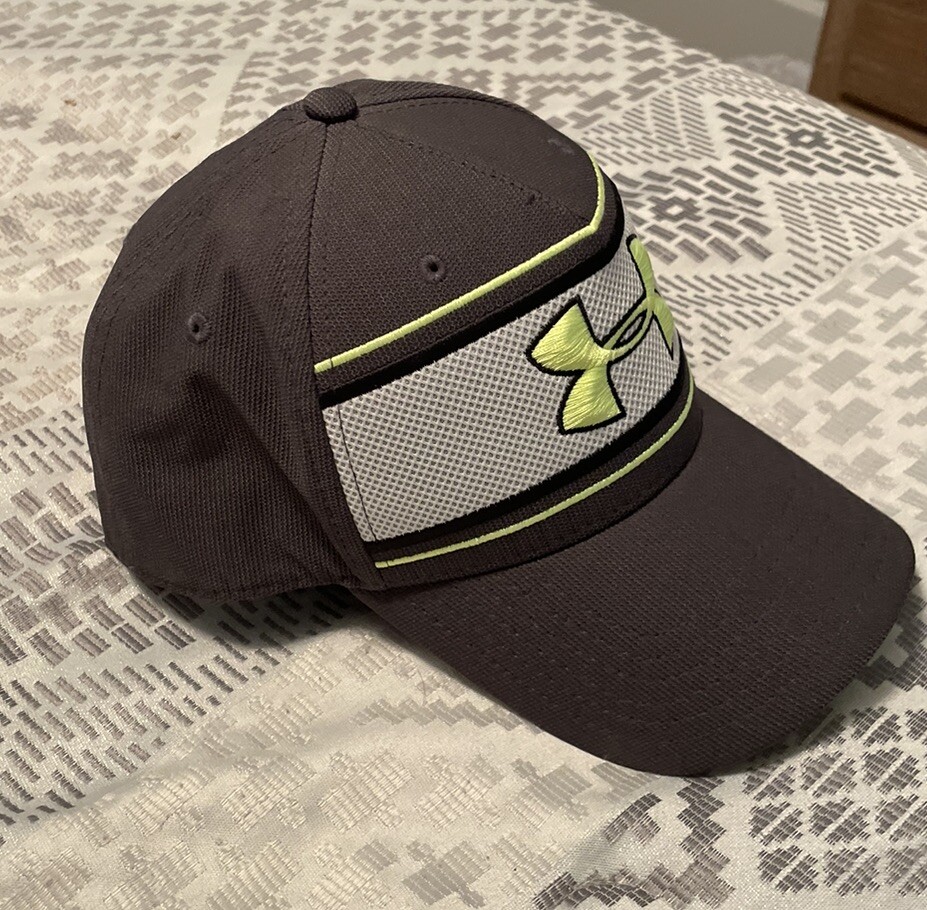 Under Armour Men&rsquo;s Gray Neon Green Hat Heatgear Golf Ball Cap Size Medium/Large